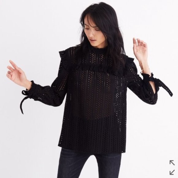 Madewell Black Eyelet Mockneck Top - Picture 3 of 9